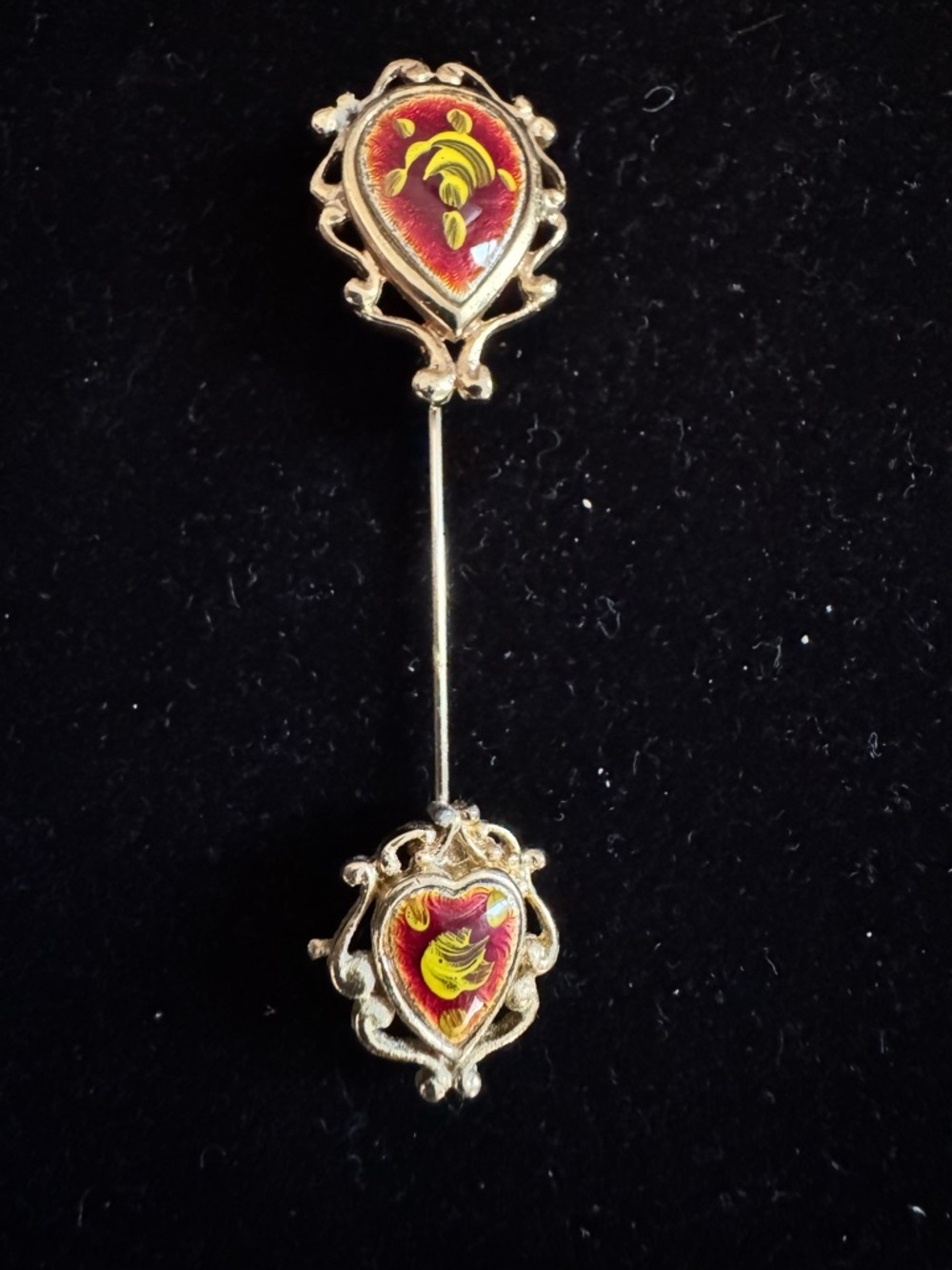 Vintage Gold-Tone Red Enamel Heart Stick Pin - Women Jewelry